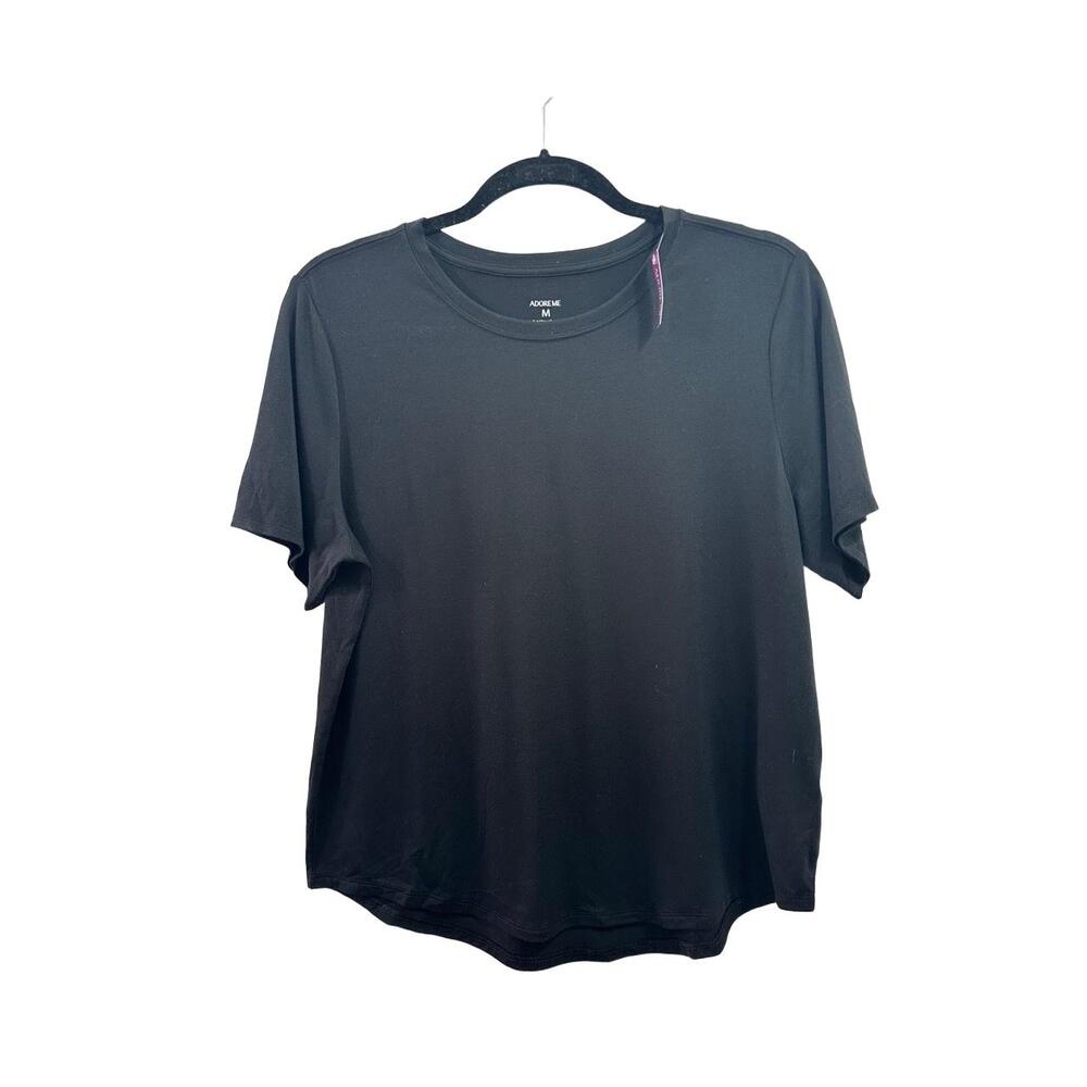NWT AdoreMe T-shirt Woman Lounge Size Medium Black Casual Short Sleeve Crew Neck